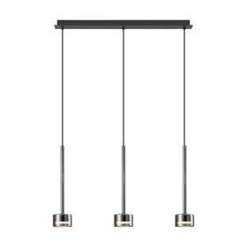 M7883/3000K  Tonic Linear Pendant 3 Light 3000K Chrome/Black/Chrome Glass